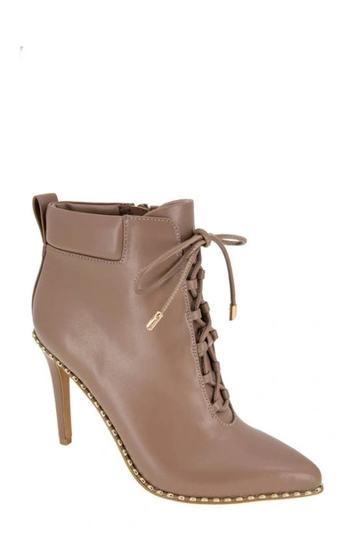 Bcbgeneration Hinna Pointy Toe Lace-up Bootie In Taupe