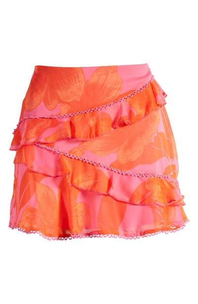 Asos Design Floral Ruffle Picot Trim Miniskirt In Pink Multi