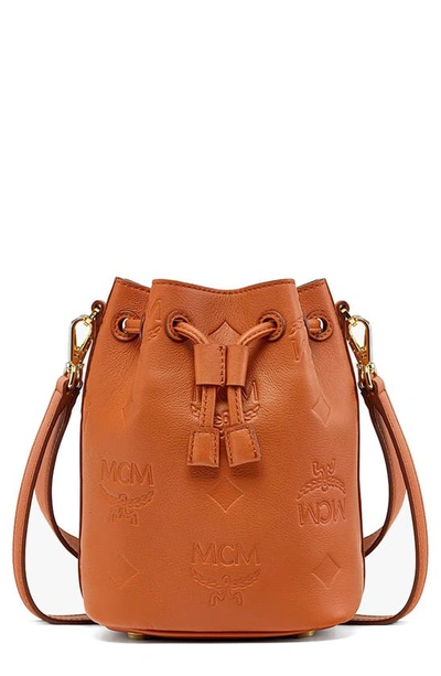 Mcm Dessau Mini Leather Drawstring Bucket Bag In Bombay Brown/gold