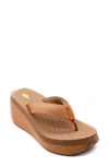 Volatile Bahama Platform Wedge Flip Flop In Tan Woven