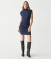 Michael Stars Gia Ribbed Power Shoulder Dress In Nocturnal