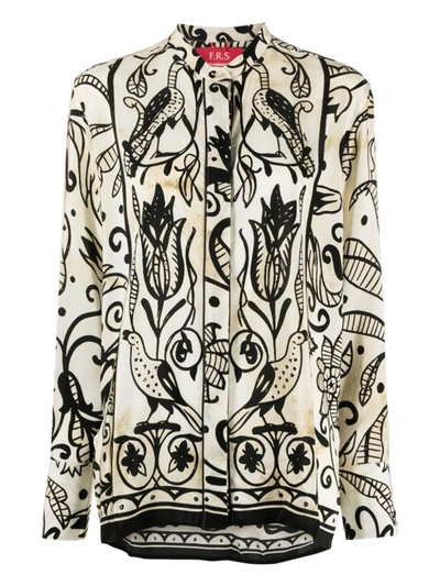 F.r.s. - For Restless Sleepers Printed Silk Shirt In White