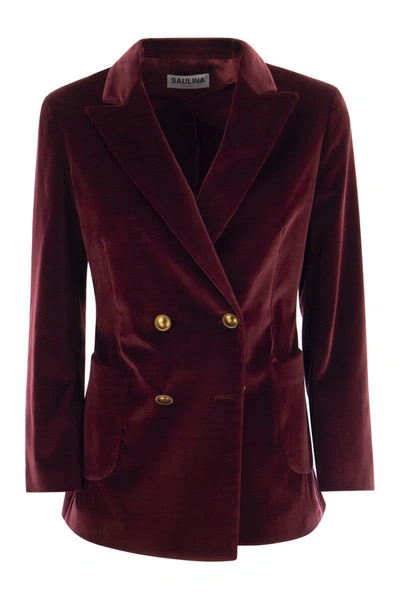 ジャケット SAULINA ANTONIA - Single-breasted velvet jacket (SAA016 4) Saulina Antonia - Single-breasted Velvet Jacket In Bordeaux