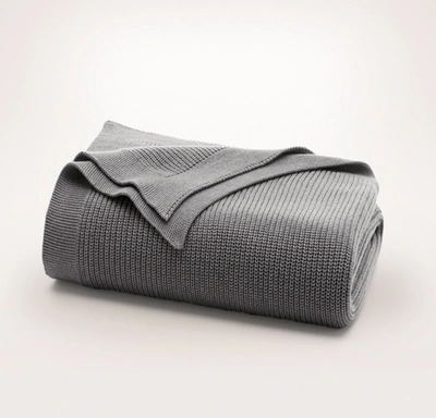 Boll & Branch Organic Ribbed Knit Throw Blanket In Heathered Stone