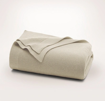 Boll & Branch Organic Ribbed Knit Throw Blanket In Heathered Oatmeal