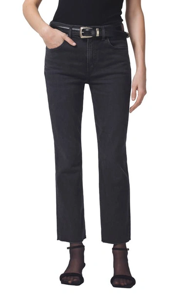 Citizens Of Humanity Isola Raw Hem Crop Slim Straight Leg Jeans In Black