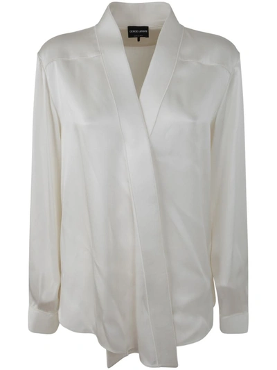 Giorgio Armani Double Satin Shirt In Blanco