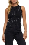 River Island Embellished Sleeveless Rib Sweater In Black