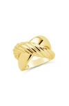 Sterling Forever 14k Plated Myra Cross Ring In Gold
