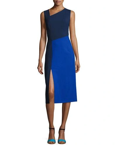 Diane Von Furstenberg Sleeveless Asymmetric-neck Midi Dress In Blue