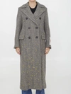 Golden Goose Herringbone Long Coat In Black