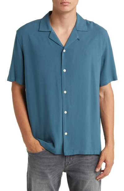 Allsaints Mens Jade Blue Venice Relaxed-fit Short-sleeved Woven Shirt