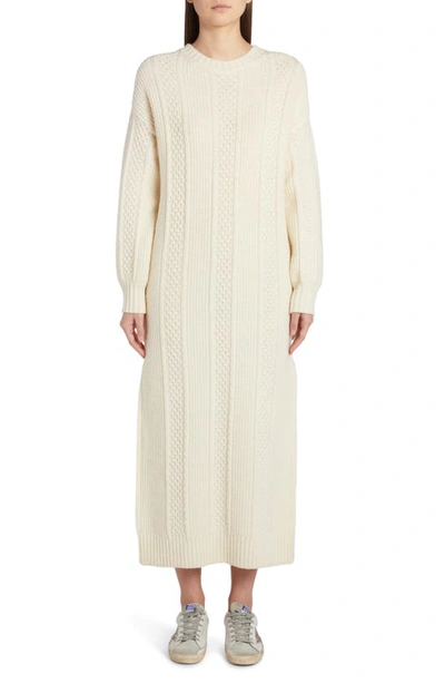 Golden Goose Crewneck Cable-knit Maxi Sweater Dress In Lambs Wool/sassafras