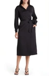 French Connection Harlow Recycled Satin Crossover Midi Dress   Blackout In 01-blackout