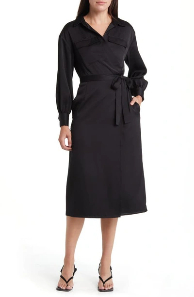 French Connection Harlow Recycled Satin Crossover Midi Dress   Blackout