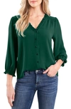 Cece Women's Ruffled Button Front 3/4-sleeve Blouse In Alpine Green
