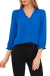 Cece Ruffled Button-front Top In Deep Royal Blue