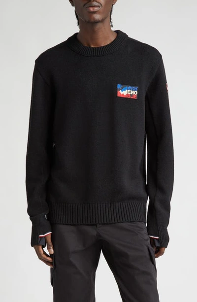 MONCLER MOUNTAIN LOGO EMBROIDERED WOOL BLEND SWEATER