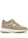 Hogan Metallic-detailing Suede Sneakers In Beige