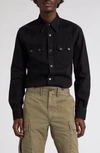 Double Rl Slim Fit Denim Western Snap-up Shirt In Black