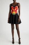 Alexander Mcqueen Black Multicolour Viscose Blend Dress In 1160 Black/ Red/ Yellow