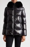 MONCLER MONCLER LAICHE CROP QUILTED HOODED JACKET WITH REMOVABLE FAUX FUR TRIM
