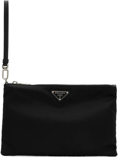 Prada Mera Pouch In Re-nylon And Saffiano Leather In Black