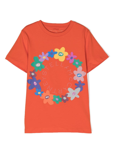 Stella Mccartney Kids' Logo印花棉t恤 In Orange