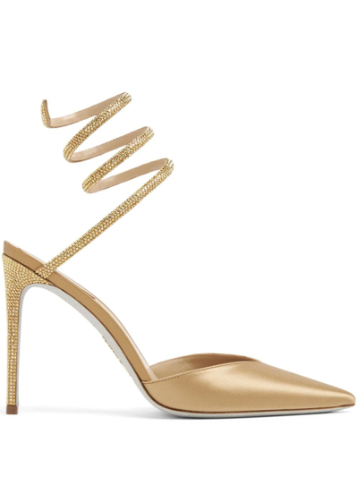 René Caovilla 105mm Satin High Heel Pumps In Champagne