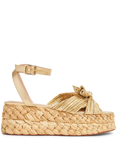 Loeffler Randall Gaby Pleated Bow Braided Raffia Platform Sandal In Natural