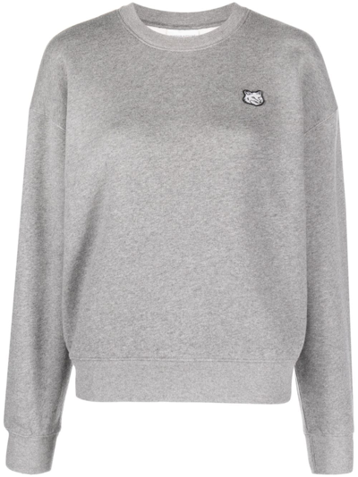 Maison Kitsuné Fox Head Cotton Crewneck Sweatshirt In Grey