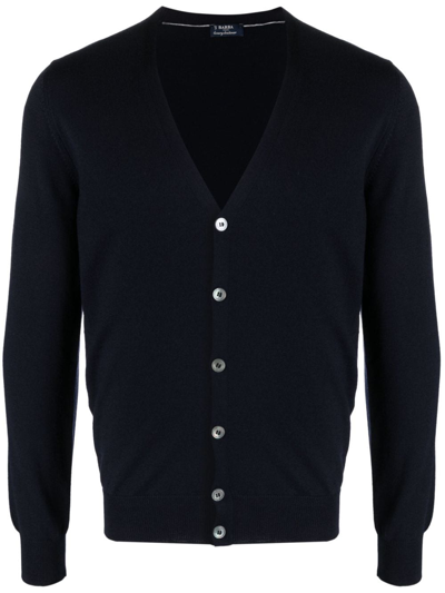 Barba Napoli V-neck Wool Cardigan In Blue