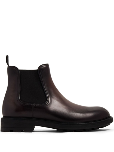 Magnanni Mens Dark Brown Grained Leather Chelsea Boots