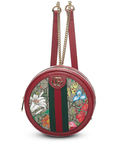 Pre-owned Gucci Flora Ophidia Round Backpack In Red