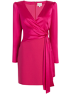 Cinq À Sept Layne Long Sleeve Satin Faux Wrap Minidress In Pink Dahlia