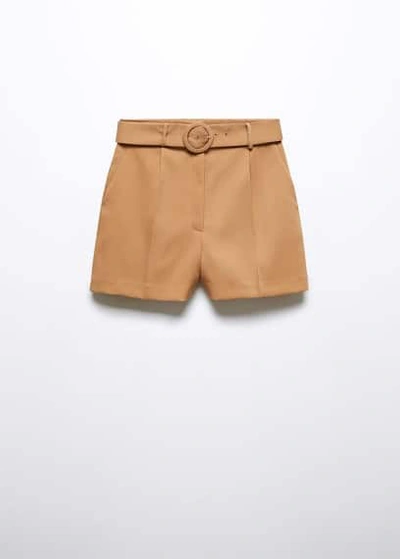 Mango Paperbag Shorts With Belt Medium Brown