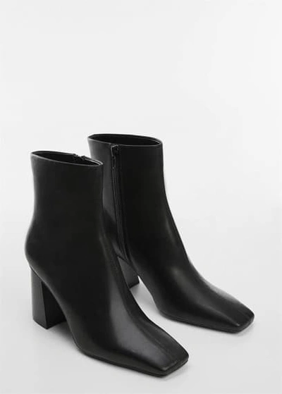 Mango Block Ankle Boots With Square Toe Black