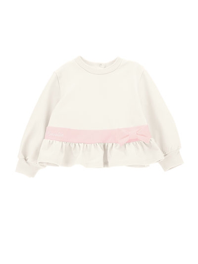 Monnalisa Kids'   Two-tone Sweatshirt With Bow In Cream