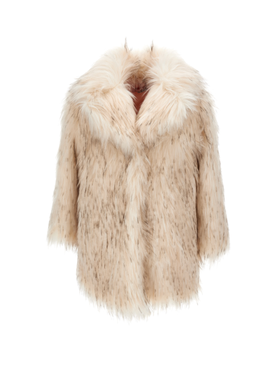 Chiara Ferragni Cf Diamonds Faux Fur Coat In Ecru