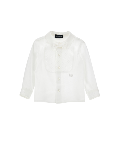 Monnalisa Kids'   Piquet Shirt With Bow Tie In Cream