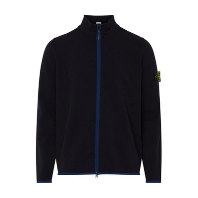 Stone Island Zip-up Jacket With Logo Patch In Navy_blue