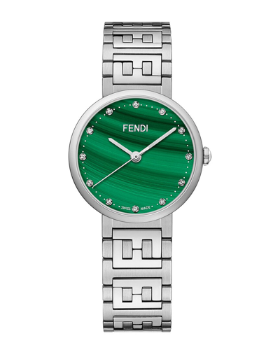 Fendi Women's Forever  Diamond Watch In Silver/green/silver
