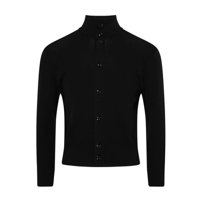 Lemaire Knitted Shirt With Convertible Collar In Black