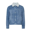 Loewe Denim Jacket With Shearling Collar In White_indigo_blue