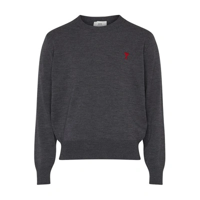 Ami Alexandre Mattiussi Ami De Coeur Extra Fine Merino Wool Sweater In Grey