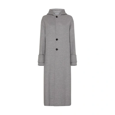 Loewe Hooded Wool Top Coat With Button Vent In Grey