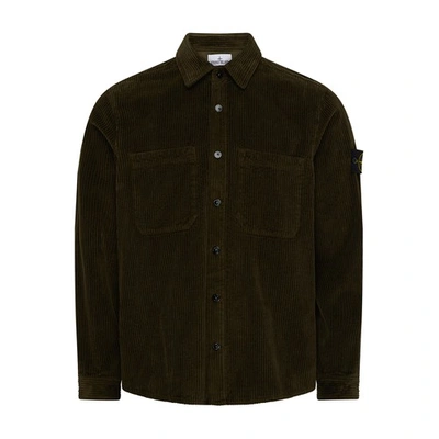 Stone Island Long-sleeve Shirt With Logo Patch In Olive