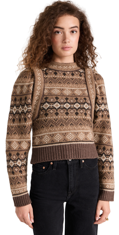 Sea Finja Fair Isle Long Sleeve Sweater In Camel