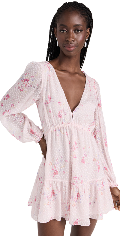 Loveshackfancy Siriana Floral Silk-blend Blouson-sleeve Mini Dress In Bubbly Pink