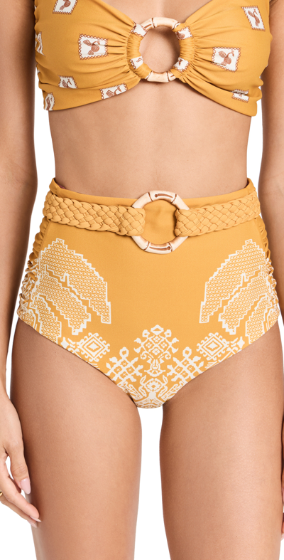 Johanna Ortiz Andean Cumbi High-waist Bikini Bottoms In Andean Yellow Ecr